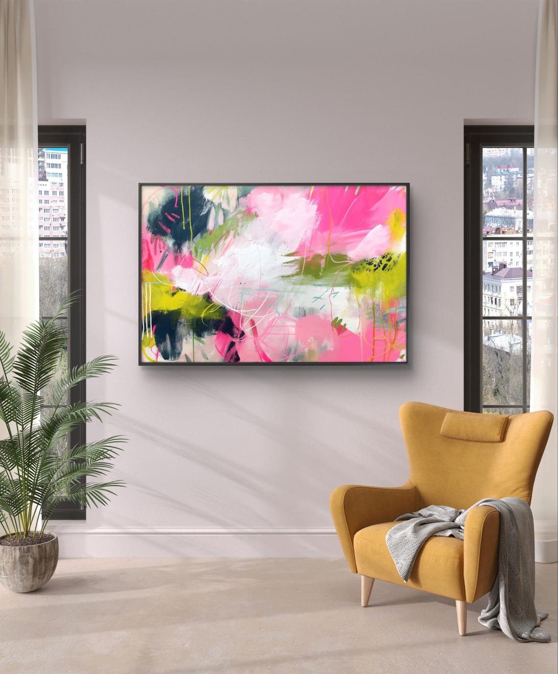 Colorful Abstract Art Print Large Neutral Wall Decor Canvas Painting