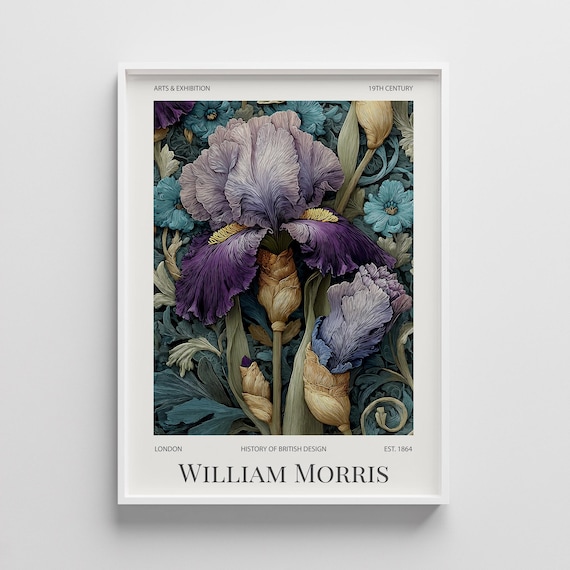William Morris Exhibition Poster Purple Navy Floral Print