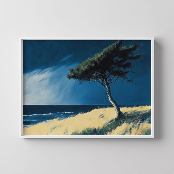 Edward Hopper Inspired Stormy Tree Art Print Moody Retro Wall Decor