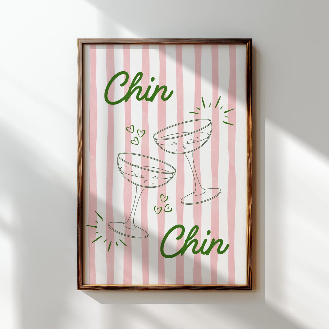 Chin Chin Pink Stripes Champagne Coupe Cocktail Bar Cart Art Poster