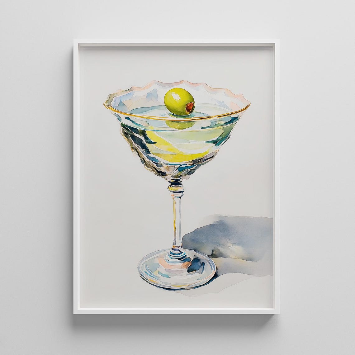 Martini Cocktail With Olive Watercolor Bar Art Kitchen Poster