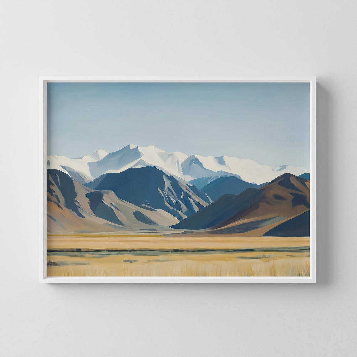 Snow Capped Mountains Over Golden Plain Minimalist Poster Artwork