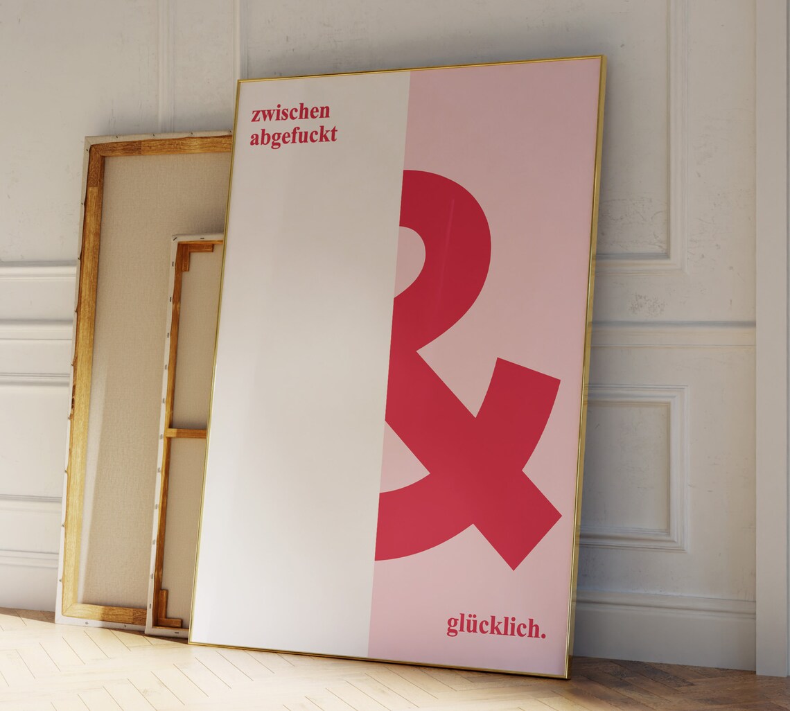 Glcklich Typografie Print, Boho Minimalist Poster