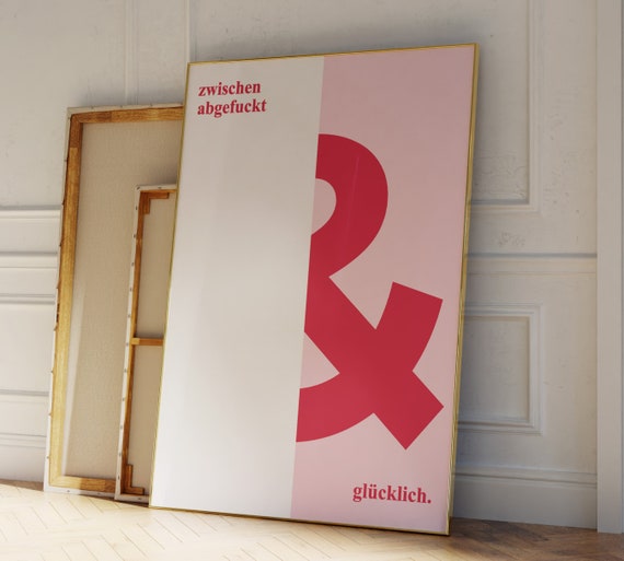 Glcklich Typografie Print, Boho Minimalist Poster