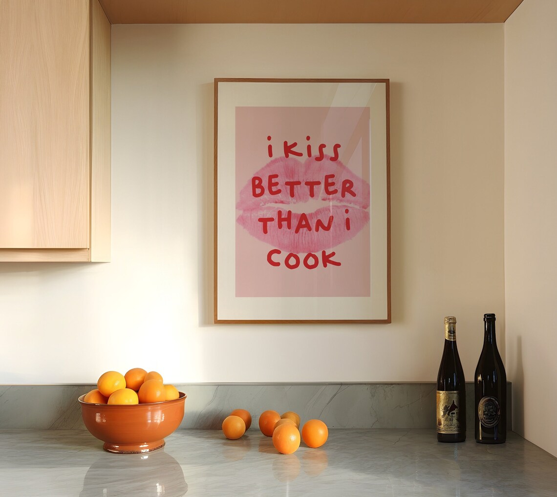 I Kiss Better Than Cook 70s Retro Kitchen Print