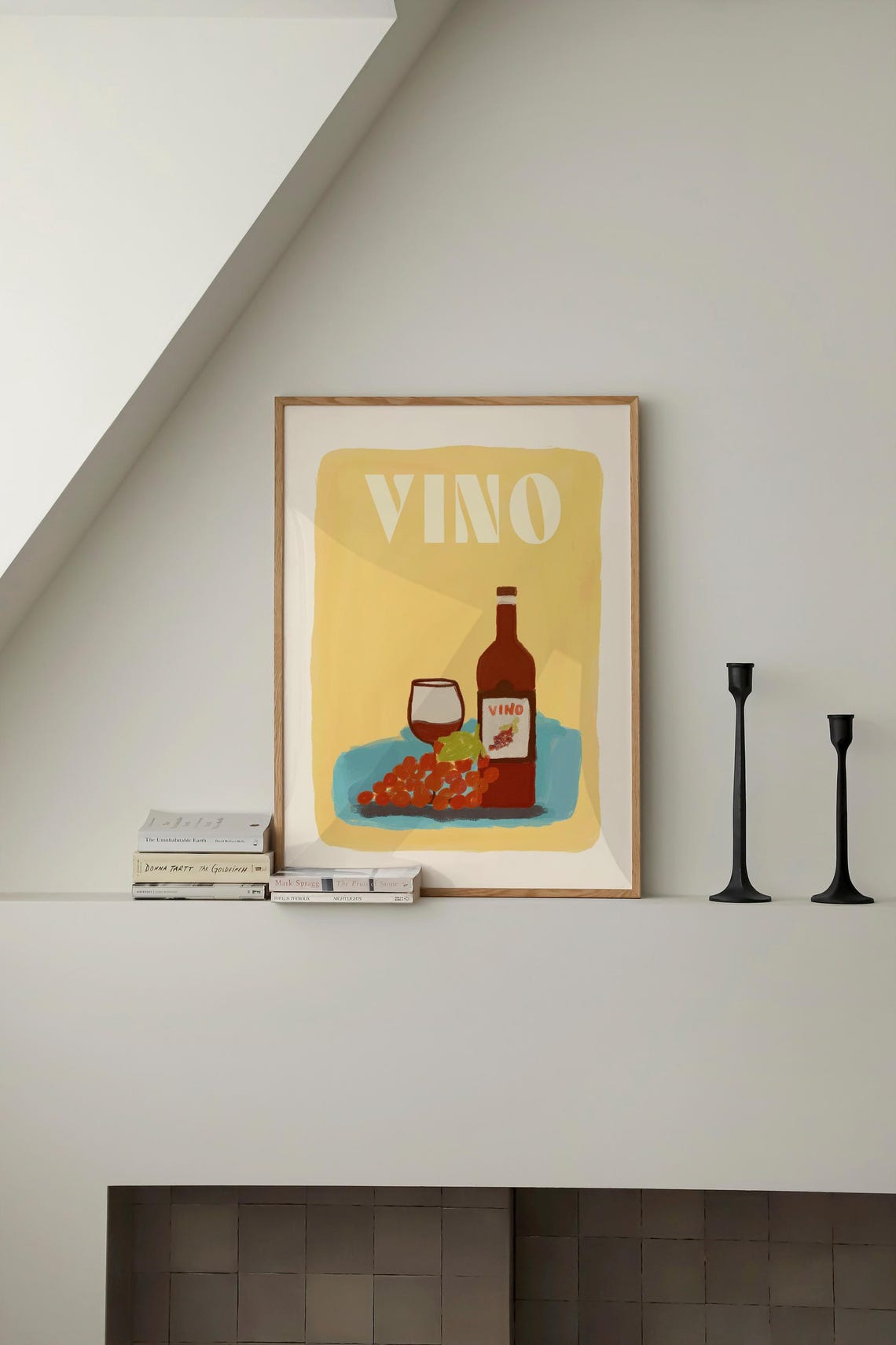 Vino Retro Italian Wine Bottle Glass and Grapes Bar Art Poster