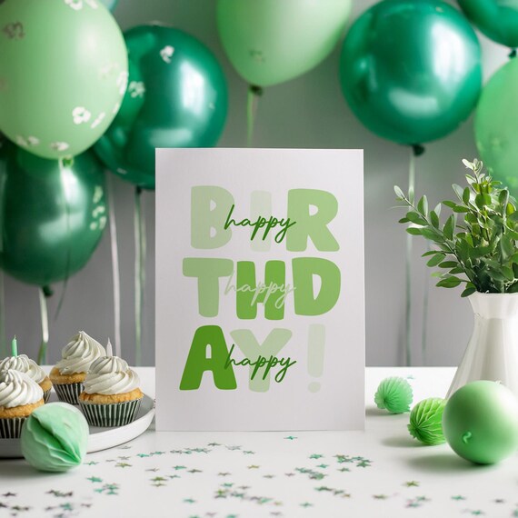Birthday Card For Kid Green Birthday Card Cute Birthday Card Birthday Greeting Card Bday Card Bday Card For Kids