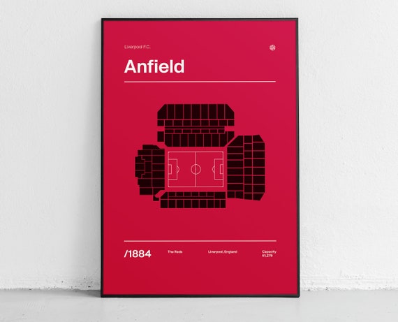 Anfield Stadium Poster Liverpool Football Poster Mid Century Modern Soccer Poster Minimalist Soccer Poster