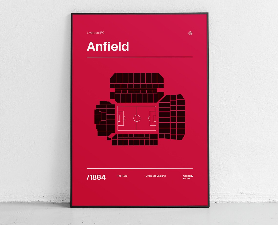 Anfield Liverpool FC Stadium Seat Map Red Minimalist Wall Art