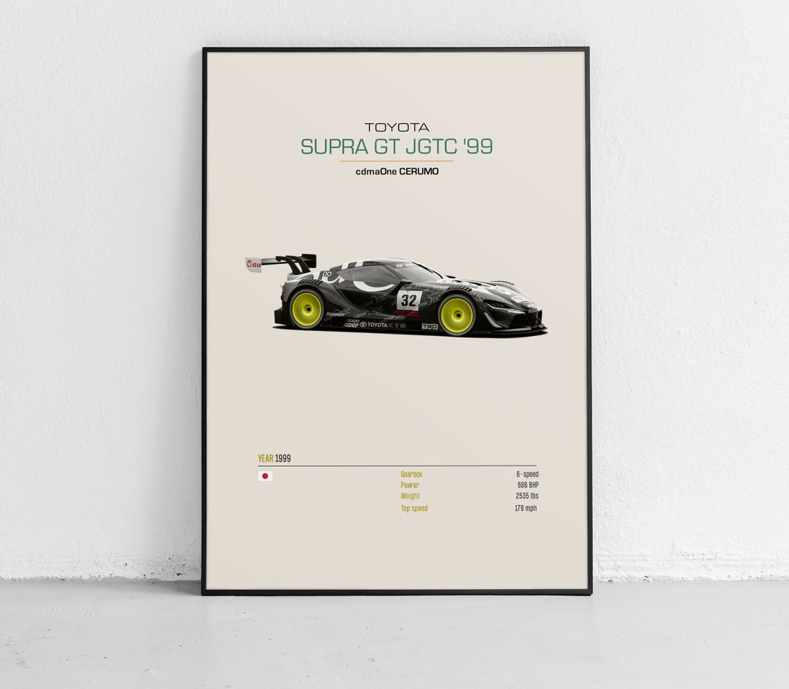 Toyota Supra GT JGTC 1999 Cerumo Black Race Car Spec Sheet Poster