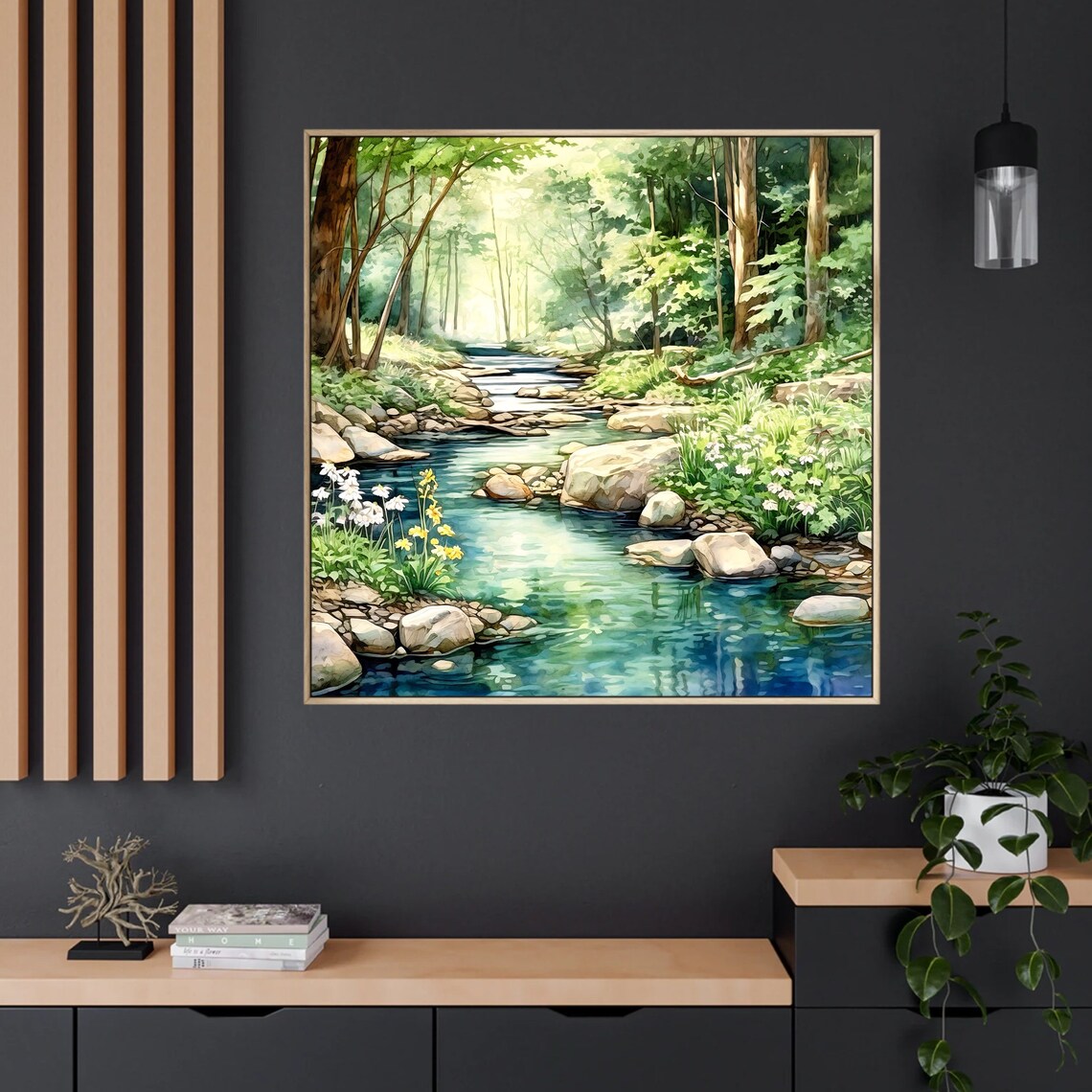 Forest River Watercolor Nature Landscape Art Print - Image 3