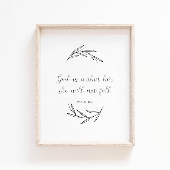 Psalm 46:5 God Is Within Her She Will Not Fall Minimalist Line Art Poster
