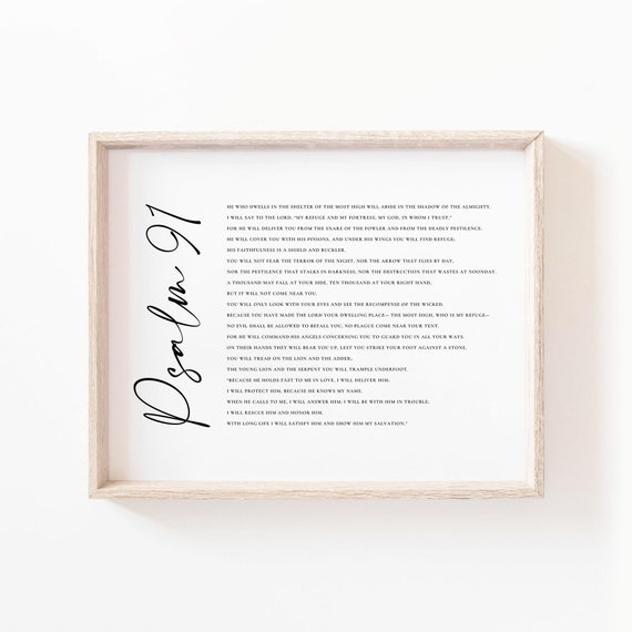 Psalm 91 Scripture Art Print, Christian Home Decor