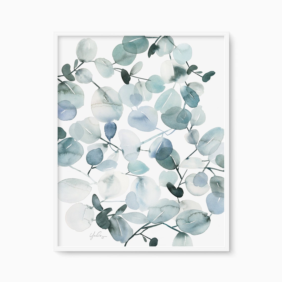 Eucalyptus Silver Dollar Leaves Soft Watercolor Botanical Poster
