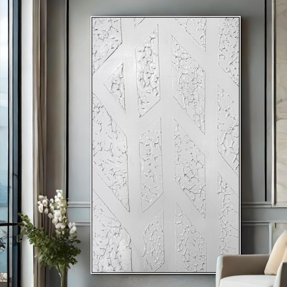 3d Geometric Texture White Painting Minimalist Wabi Sabi Wall Art Original Large Oil Painting Home Decor For Living Room Gallery Wall