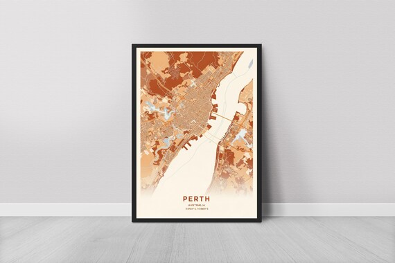 Perth City Map Print Beige Terracotta Scandinavian Art