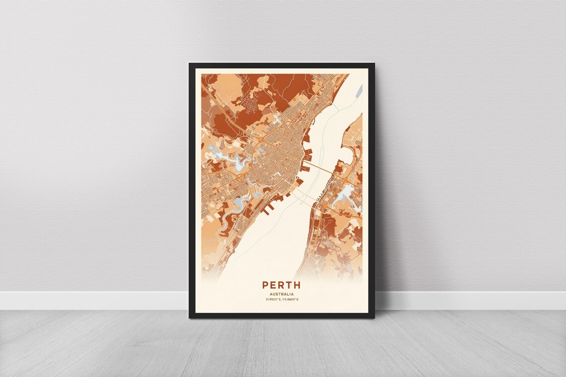 Perth City Map Print Beige Terracotta Scandinavian Art