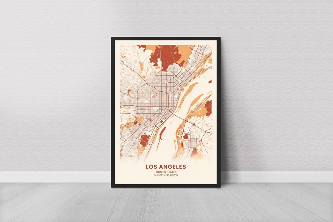 Los Angeles City Map Terracotta Beige Minimalist Coordinate Poster