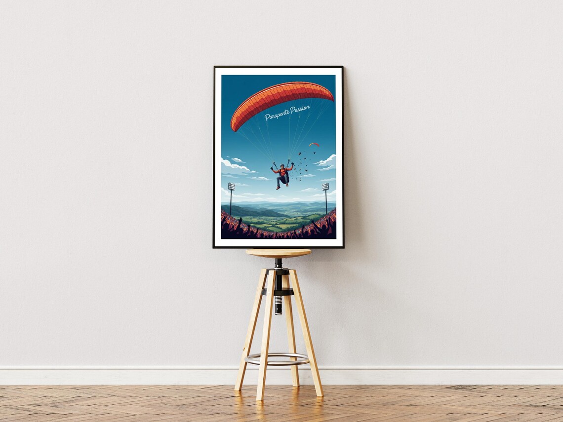 Parapente Passion Paragliding Orange Canopy Valley Sports Poster