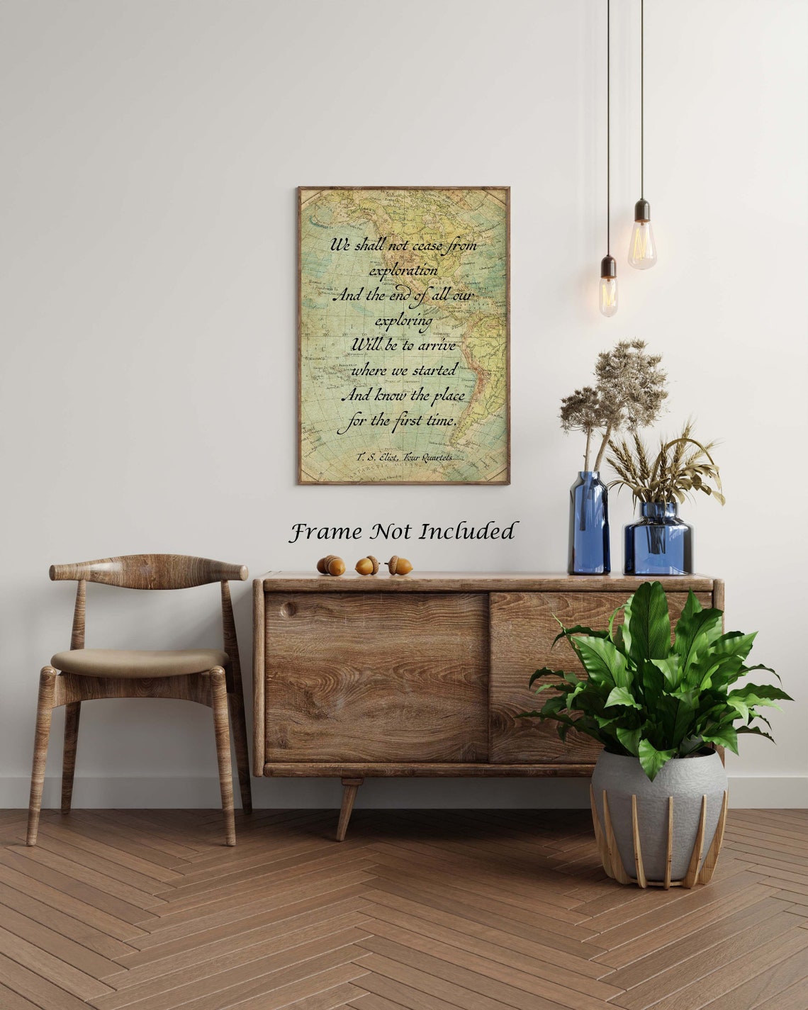 T S Eliot Four Quartets Exploration Quote Vintage Map Poetry Print