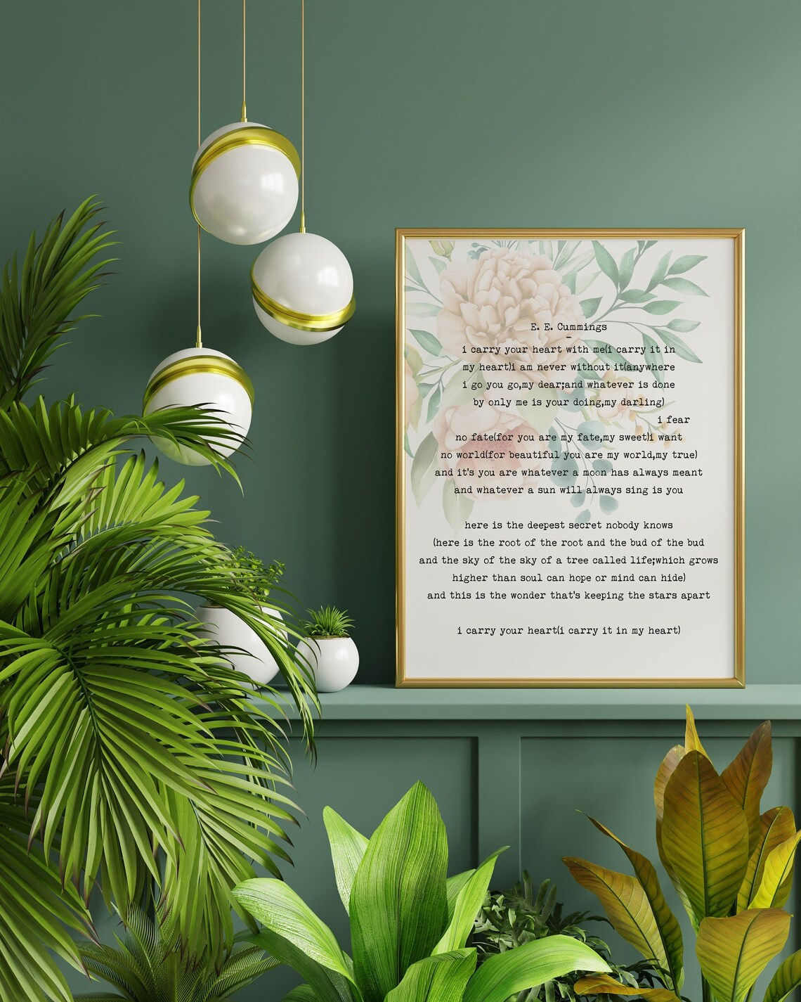 E E Cummings I Carry Your Heart Poem Floral Literary Quote Poster