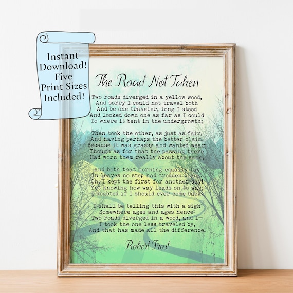 The Road Not Taken Robert Frost Poem Woodland Forest Green Poster