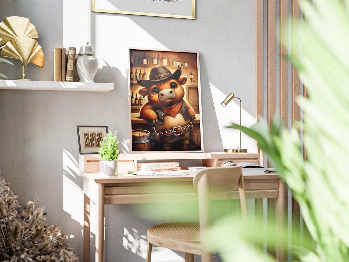 Bull Cowboy Wall Art Prints Animal Life Poster Print Print - Image 2