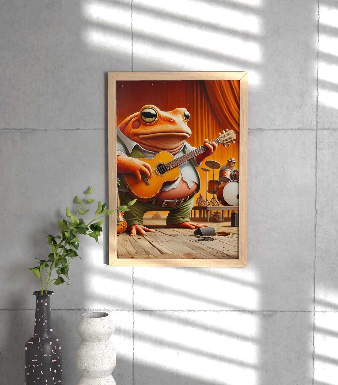 Frog Playing Guitar on Stage with Backing Band Funny Animal Poster - Image 3