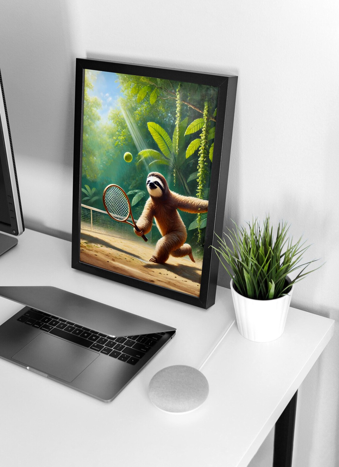 Sloth Playing Tennis On Clay Court In The Jungle Funny Poster - Image 4