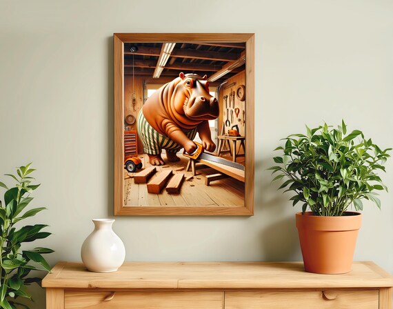 Hippo Sawing Wood, Animal Life Poster