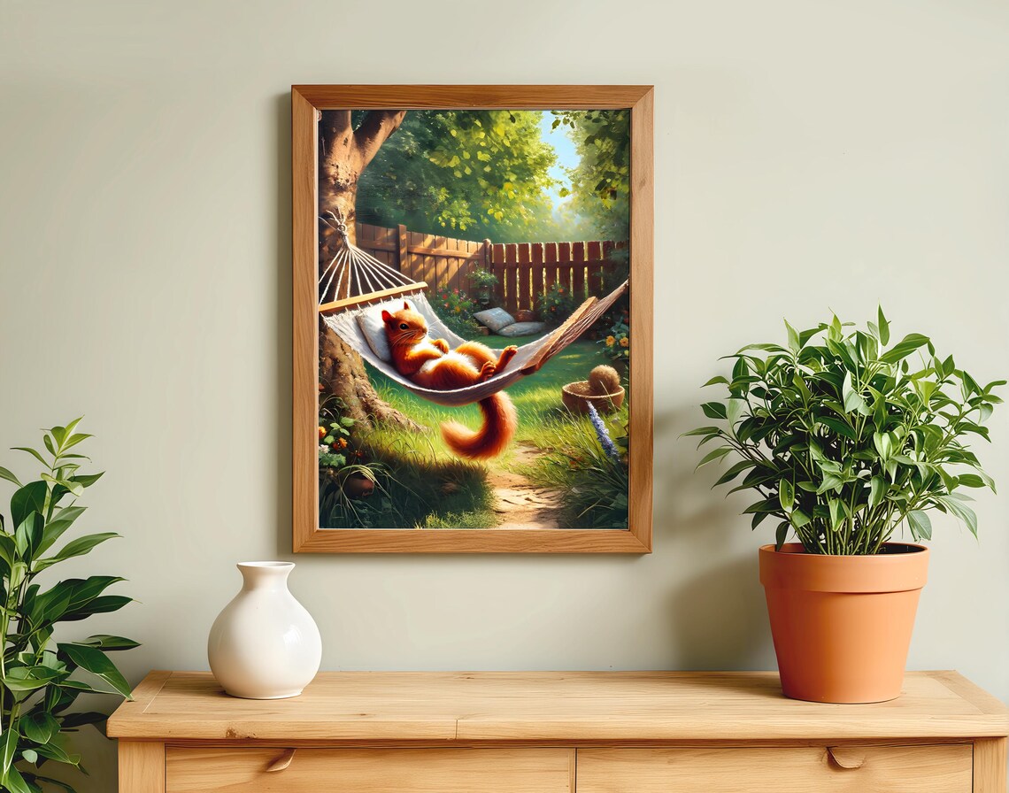 Squirrels Resting In Backyard, Animal Life Poster