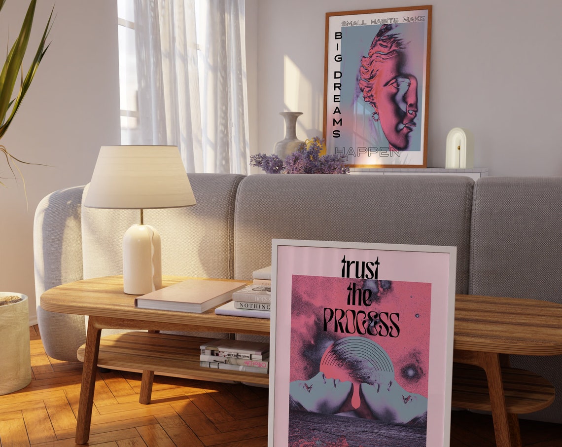 Trust The Process Pink Y2K Gradient Affirmation Quote Poster