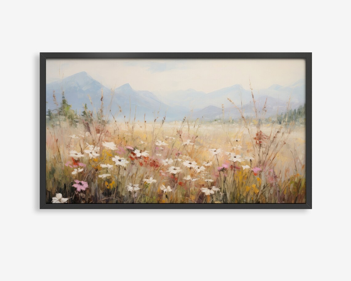 Wildflower Meadow Mountain View Summer Field Frame TV Art Poster