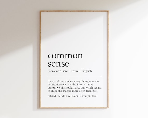 Common Sense Definition Print Funny Office Decor Home Office Wall Art Common Sense Decor Cubicle Wall Art Print
