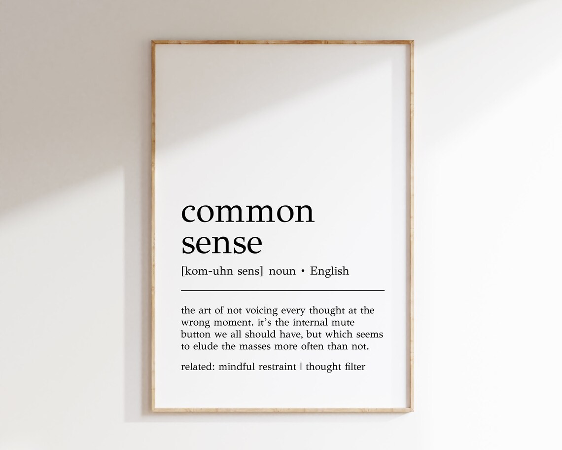 Common Sense Definition Print Funny Office Decor Home Office Wall Art Common Sense Decor Cubicle Wall Art Print
