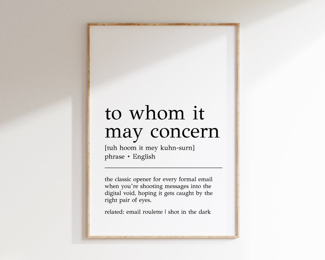 To Whom It May Concern Definition Print Funny Office Decor Home Office Wall Art Cubicle Decor Cubicle Wall Art Print