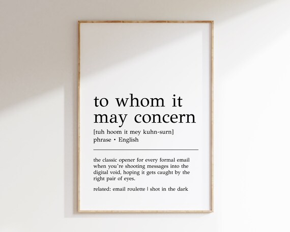 To Whom It May Concern Definition Print Funny Office Decor Home Office Wall Art Cubicle Decor Cubicle Wall Art Print