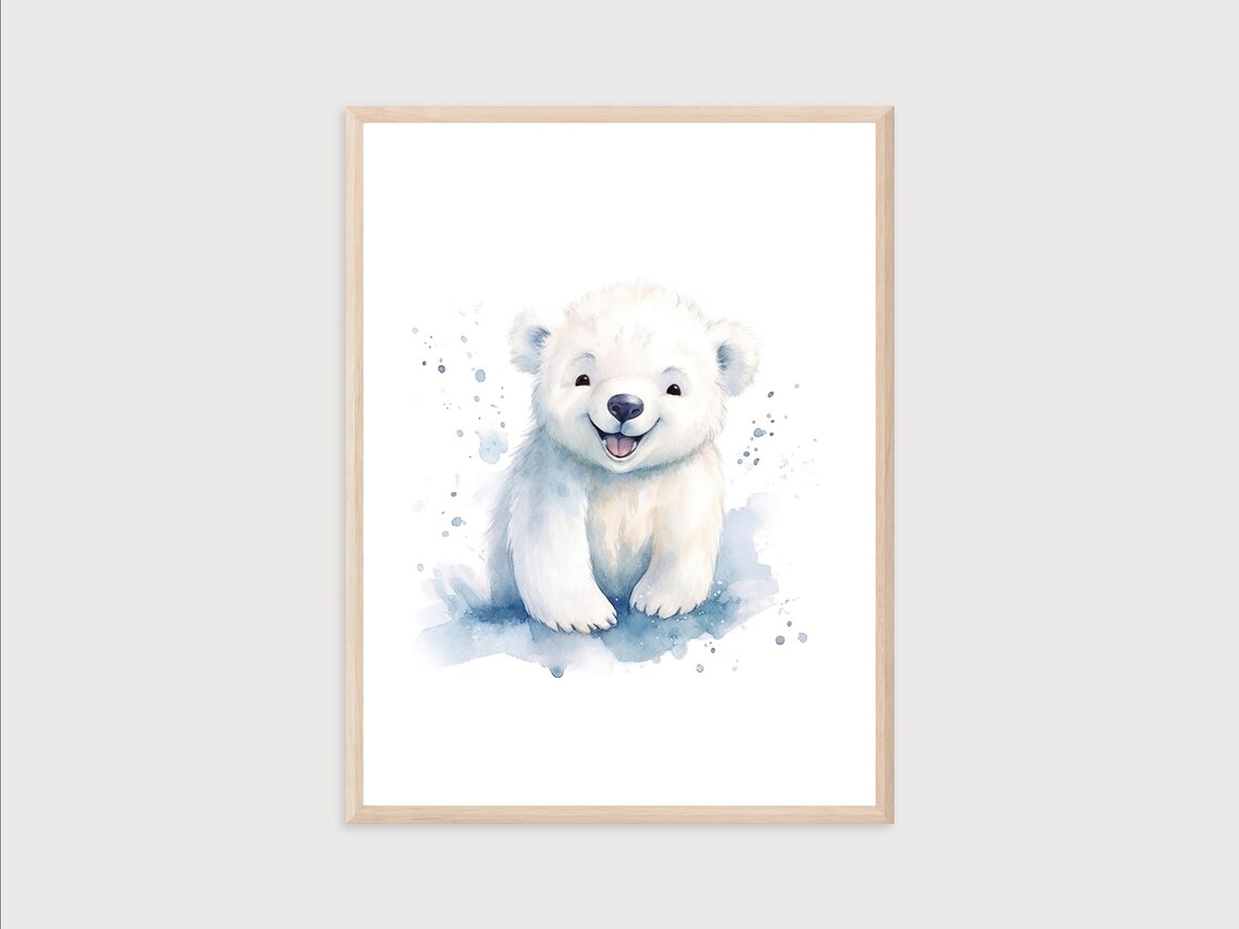 Baby Polar Bear Watercolor Art Print, Arctic Nursery Decor - Image 2