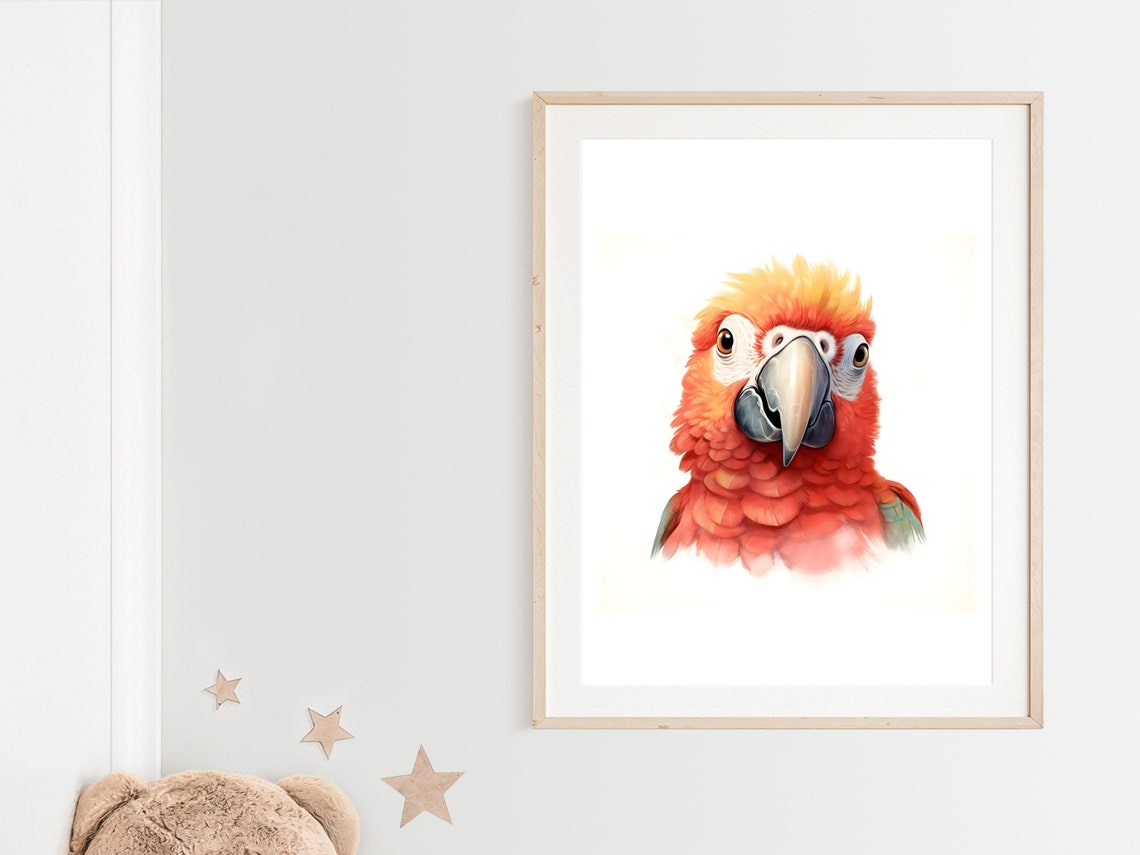 Scarlet Macaw Parrot Watercolor Close Up Tropical Nursery Print - Image 2