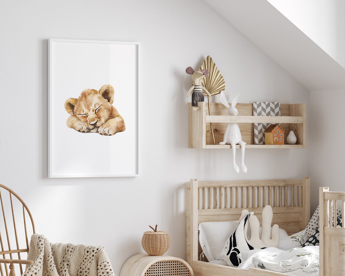 Sleeping Lion Cub Watercolor Portrait Nursery Animal Art Poster - Image 2