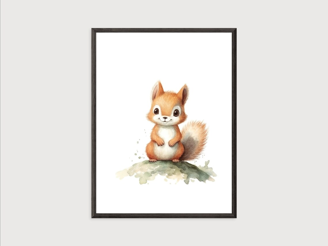 Cute Baby Squirrel Watercolor Woodland Forest Nursery Animal Poster - Image 2