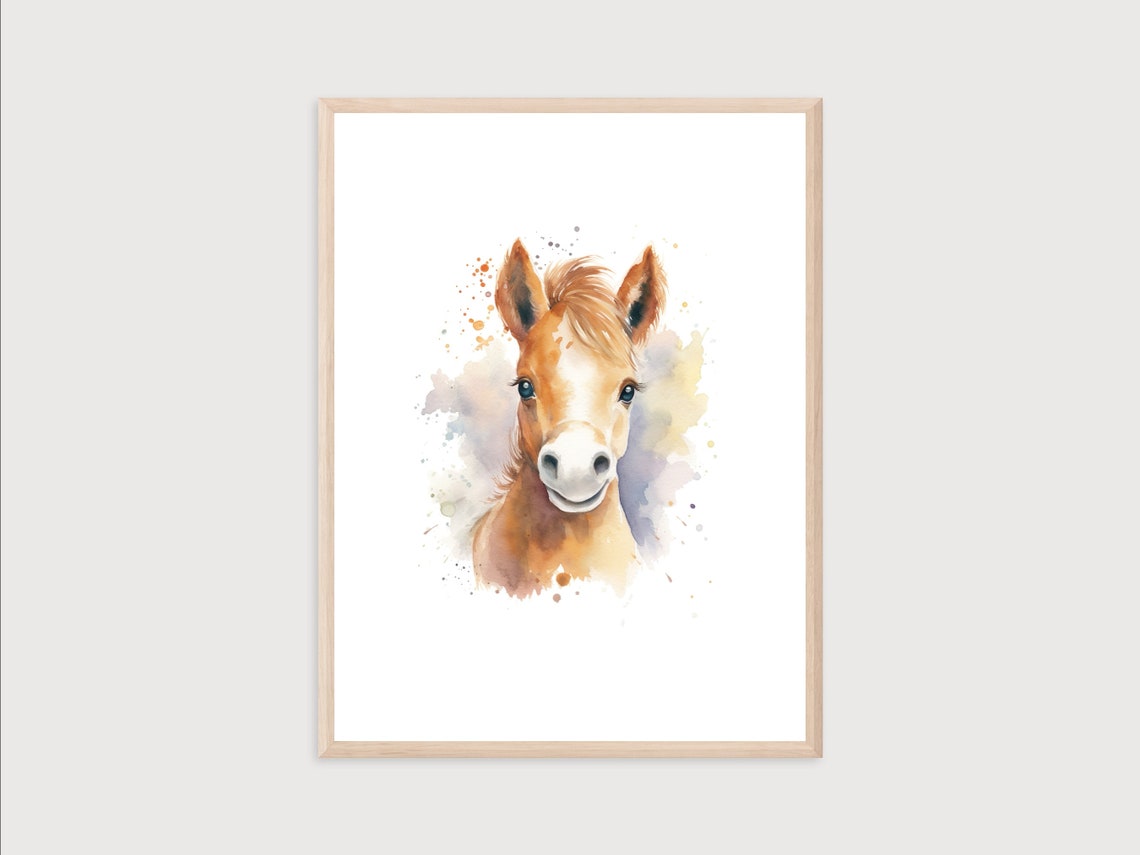 Baby Horse Foal Watercolor Portrait Cute Nursery Animal Art Poster
