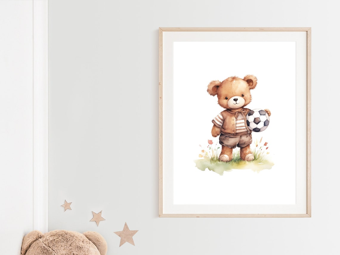 Football Nursery Decor Sports Nursery Wall Art Print Teddy Bear Nursery Art Football Nursery Print Baby Room Decor - Image 2
