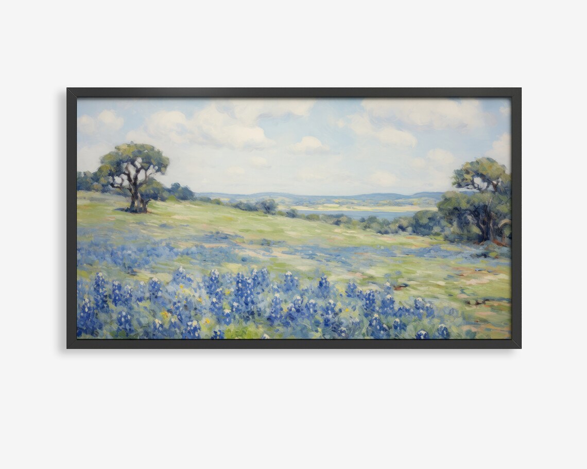 Bluebonnet Landscape Art Print, Floral Landscape