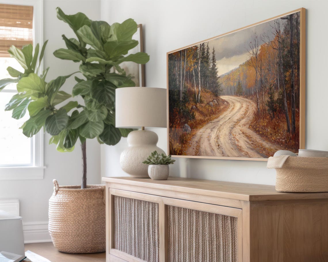 Autumn Forest Country Road Fall Birch Trees Frame TV Art Poster - Image 2