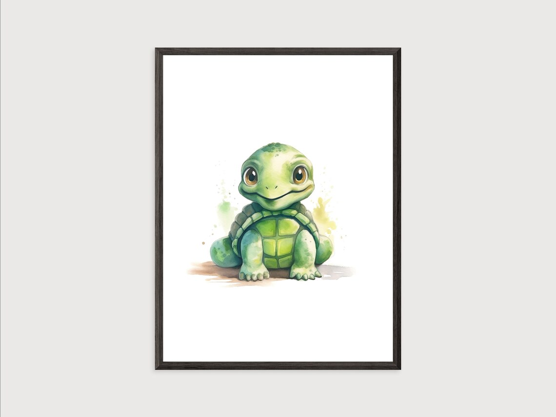 Smiling Baby Turtle Watercolor Poster for Kids Room Wall Decor Art - Image 2
