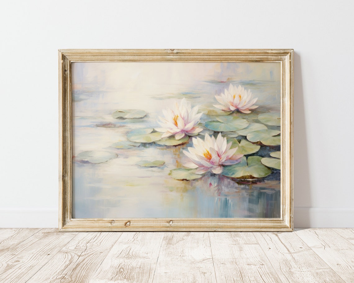 Water Lilies Soft Impressionist Oil Painting Pastel Floral Poster - Image 2