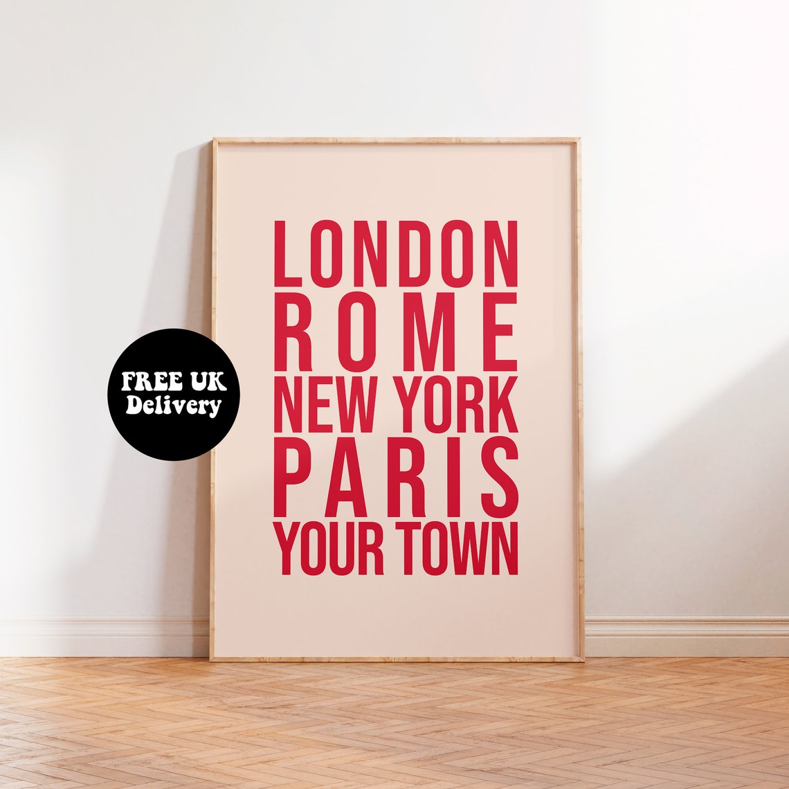 London Rome New York Paris Your Town Red Typography Poster Travel Gift