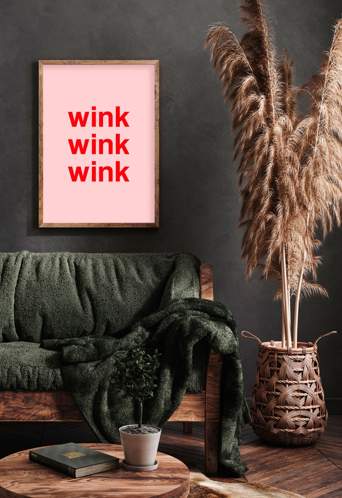 Wink Wink Wink Red on Blush Pink Playful Typography Quote Poster - Image 2