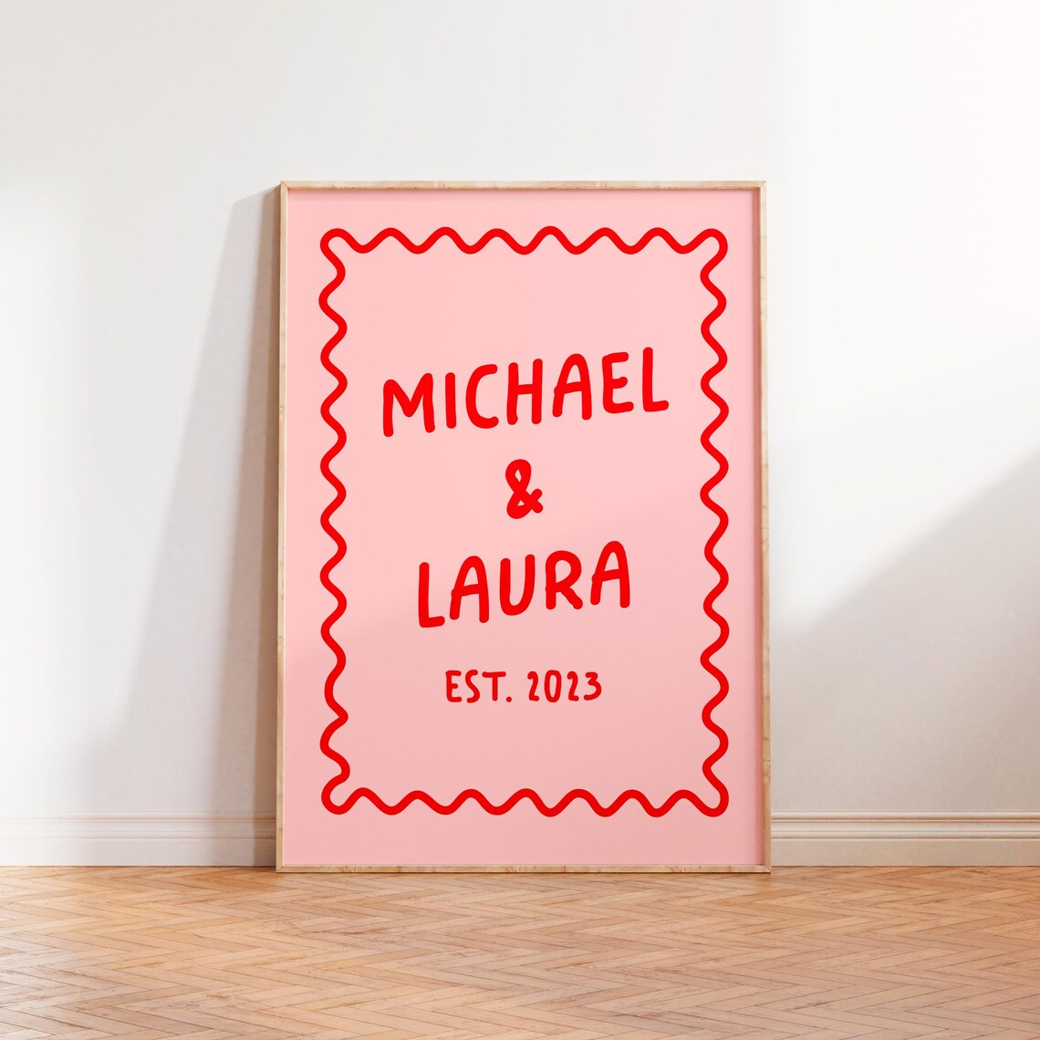 Personalised Couples Name Year Date Poster, Modern Typography